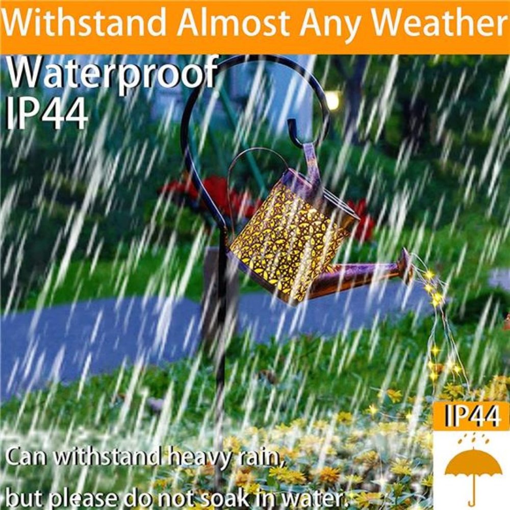 Solar Lanterns Outdoor Waterproof, Metal Watering Can Sun Garden Decor, Large - Picture 2 of 6